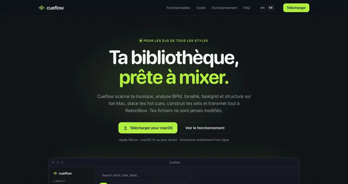 Page d'accueil de CueFlow