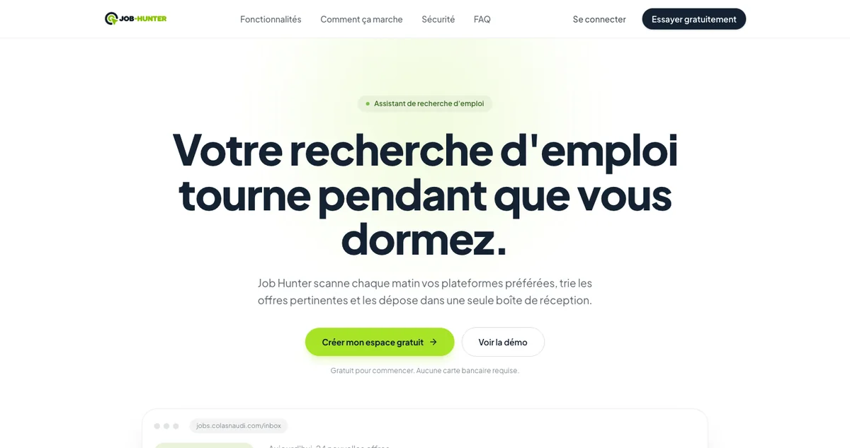 Page d'accueil de JobHunter